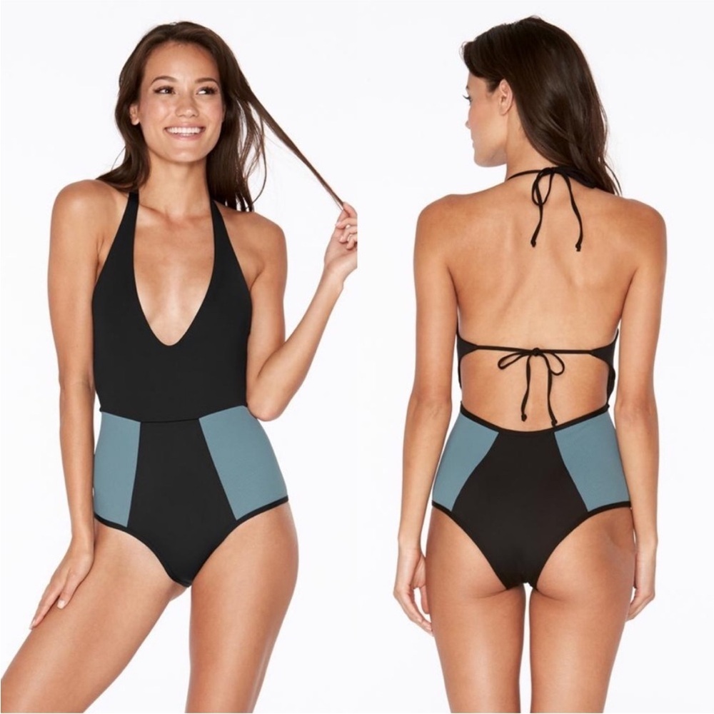 l*space Black and Slate Blue Panel One-Piece Swimsuit